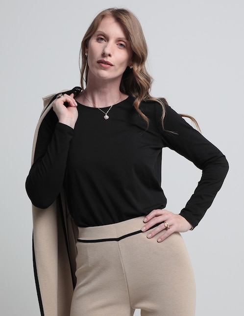 Playera manga larga Punt Roma cuello redondo para mujer