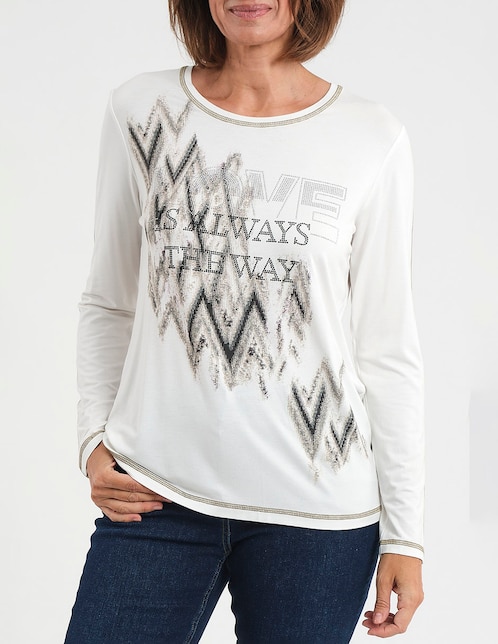 Playera manga larga Punt Roma cuello redondo para mujer