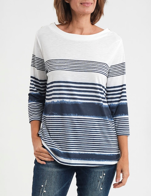 Playera manga 3/4 Punt Roma cuello ojal para mujer