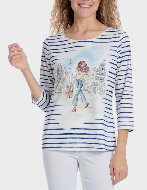 Playera manga 3/4 Punt Roma cuello redondo para mujer
