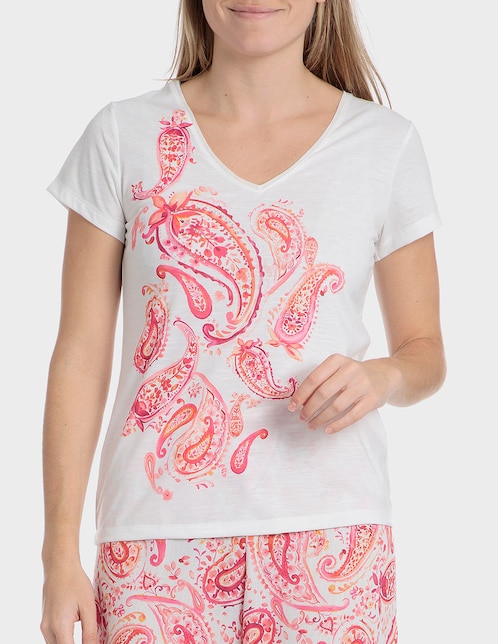 PUNT ROMA Playera manga corta Punt Roma cuello redondo para mujer
