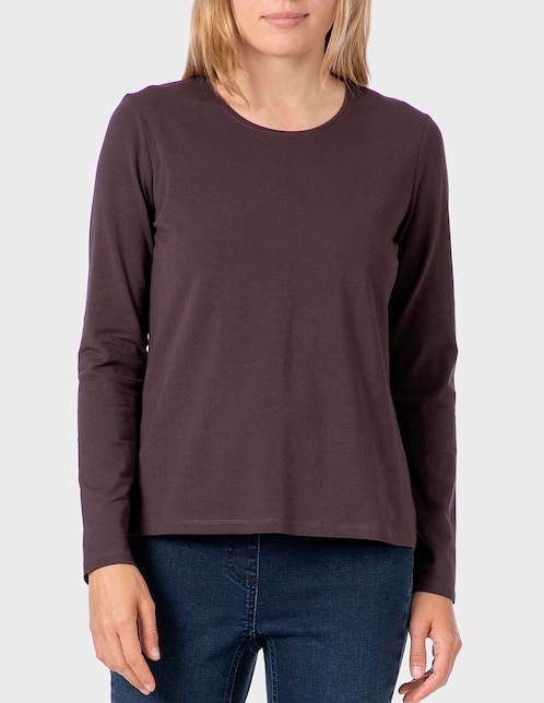 Playera manga larga cuello redondo para mujer 1