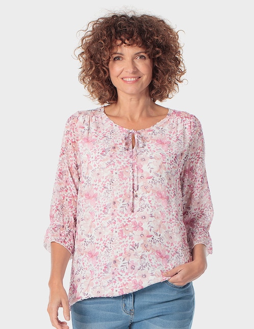Blusa manga 3/4 Punt Roma cuello con amarre para mujer