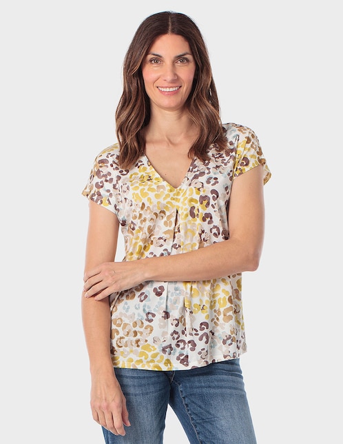 Playera manga corta Punt Roma cuello V para mujer