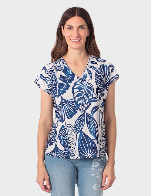 Playera manga corta Punt Roma cuello V para mujer