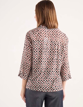 Playera manga al codo Punt Roma cuello henley para mujer