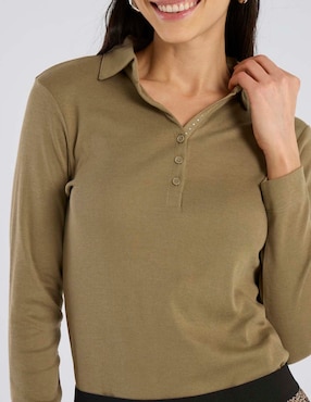 Playera manga larga Punt Roma cuello camisero para mujer