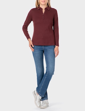 Playera manga larga Punt Roma cuello camisero para mujer