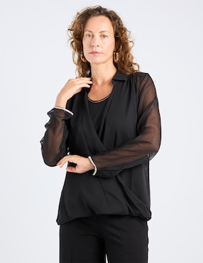 Blusa camisera Punt Roma manga larga para mujer