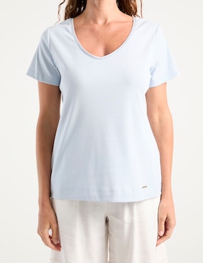 Playera manga corta Punt Roma cuello V para mujer