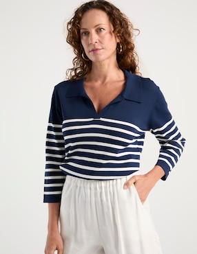 Suéter Punt Roma cuello polo para mujer