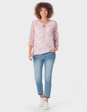 Blusa manga 3/4 Punt Roma cuello con amarre para mujer