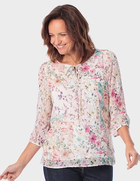 Blusa manga 3/4 Punt Roma cuello con amarre para mujer