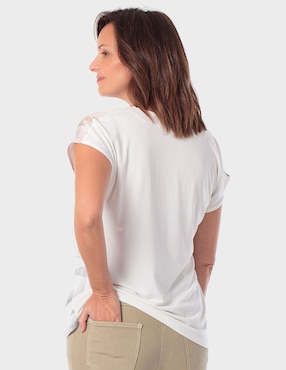 Blusa manga corta Punt Roma cuello V para mujer