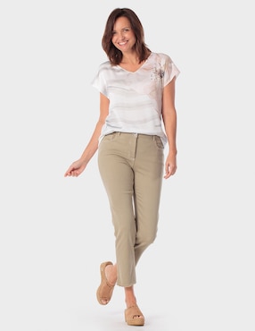 Blusa manga corta Punt Roma cuello V para mujer