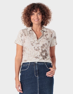 Blusa manga corta Punt Roma cuello polo para mujer