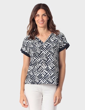 Blusa manga corta Punt Roma cuello V para mujer
