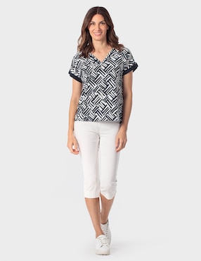 Blusa manga corta Punt Roma cuello V para mujer