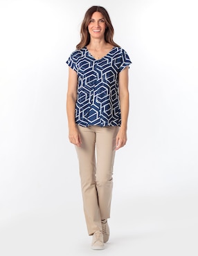 Blusa manga corta Punt Roma cuello V para mujer