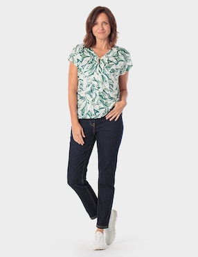 Blusa manga corta Punt Roma cuello V para mujer