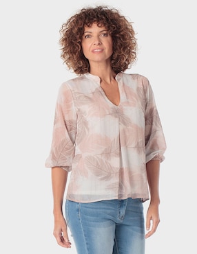 Playera manga al codo Punt Roma cuello V para mujer