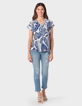 Playera manga corta Punt Roma cuello V para mujer