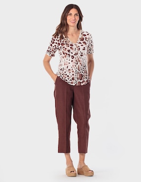 Blusa manga corta Punt Roma cuello V para mujer