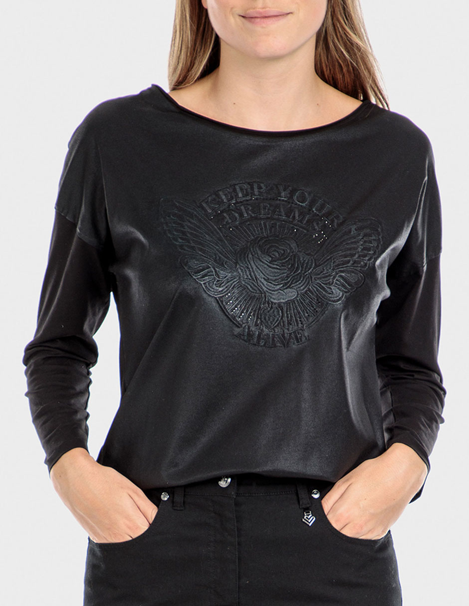 Playera manga larga cuello redondo para mujer Playera manga larga cuello redondo para mujer