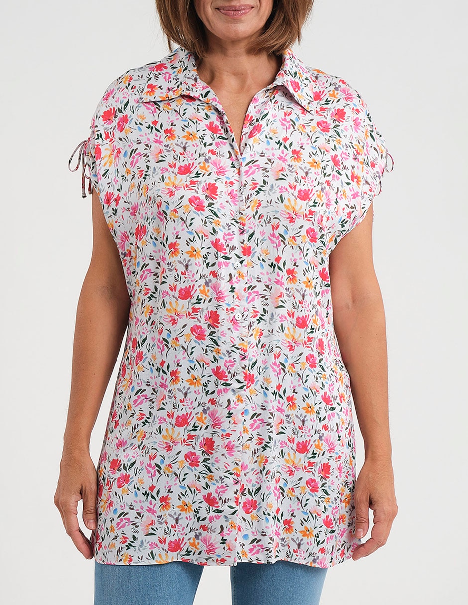 Blusa camisera manga corta para mujer