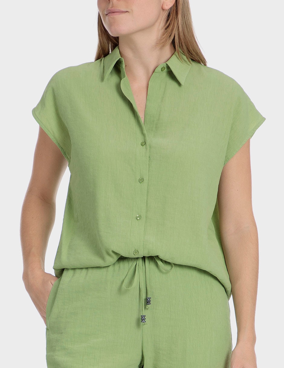 Blusa camisera manga corta para mujer