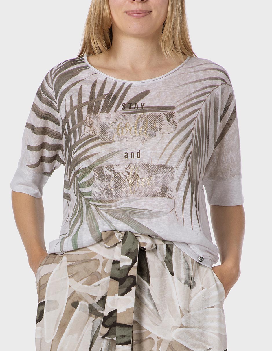 Playera manga al codo cuello redondo para mujer