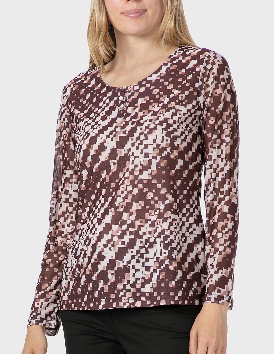 Playera manga larga cuello redondo para mujer