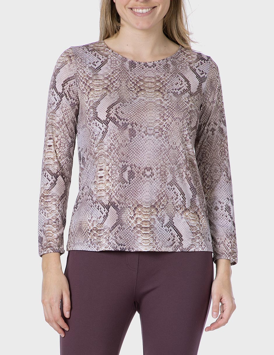 Playera manga larga cuello redondo para mujer