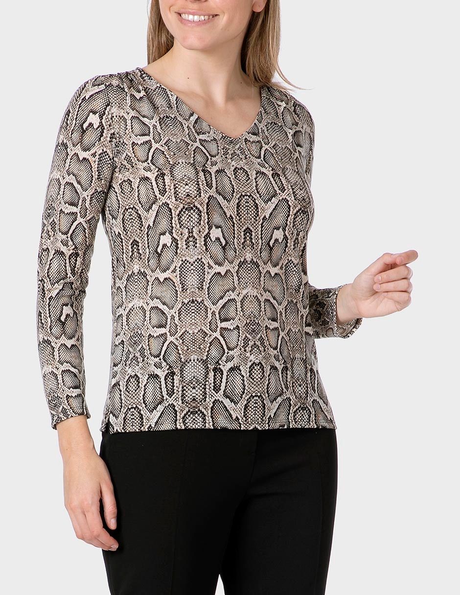 Playera manga 3/4 cuello V para mujer