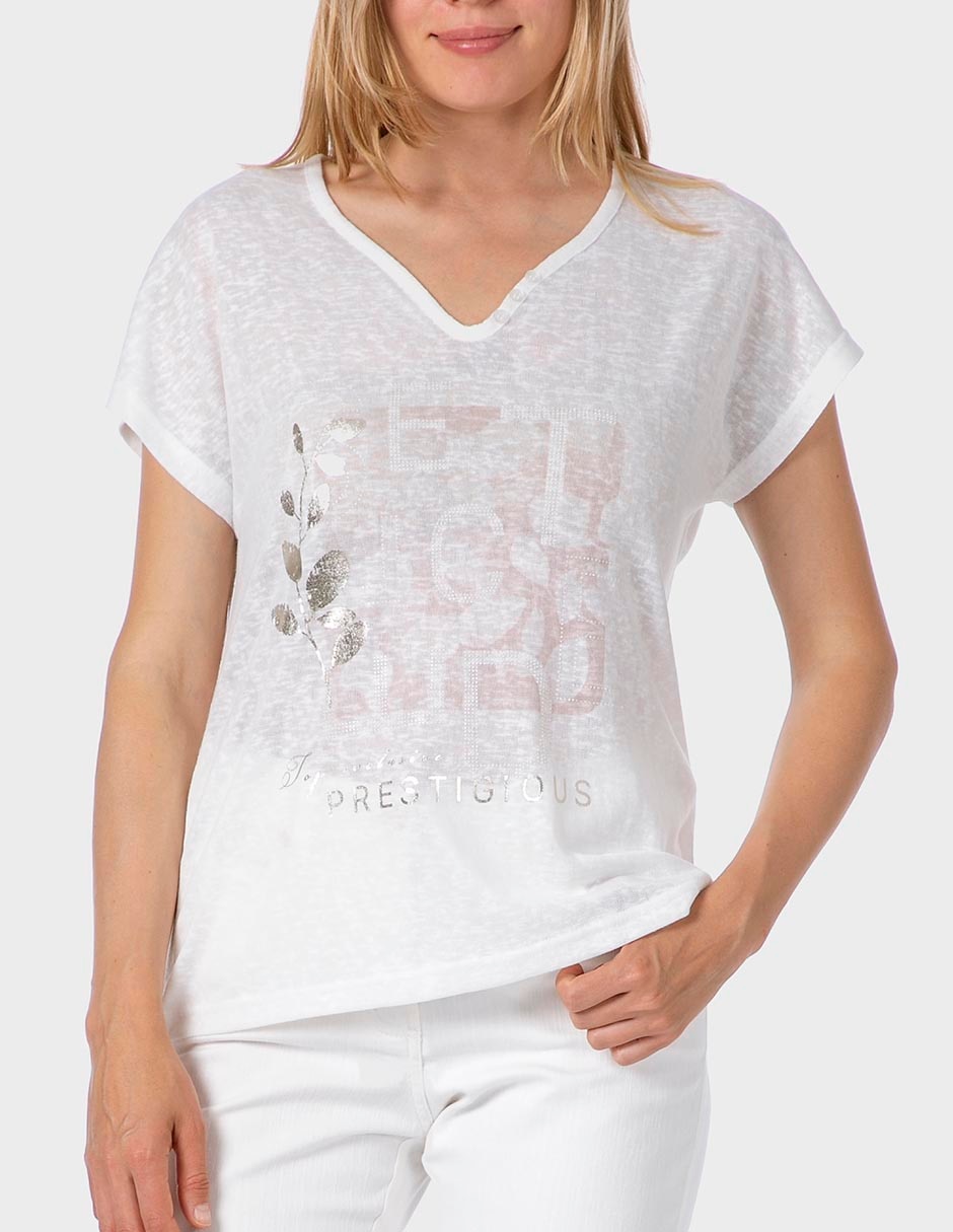 Playera manga corta cuello V para mujer