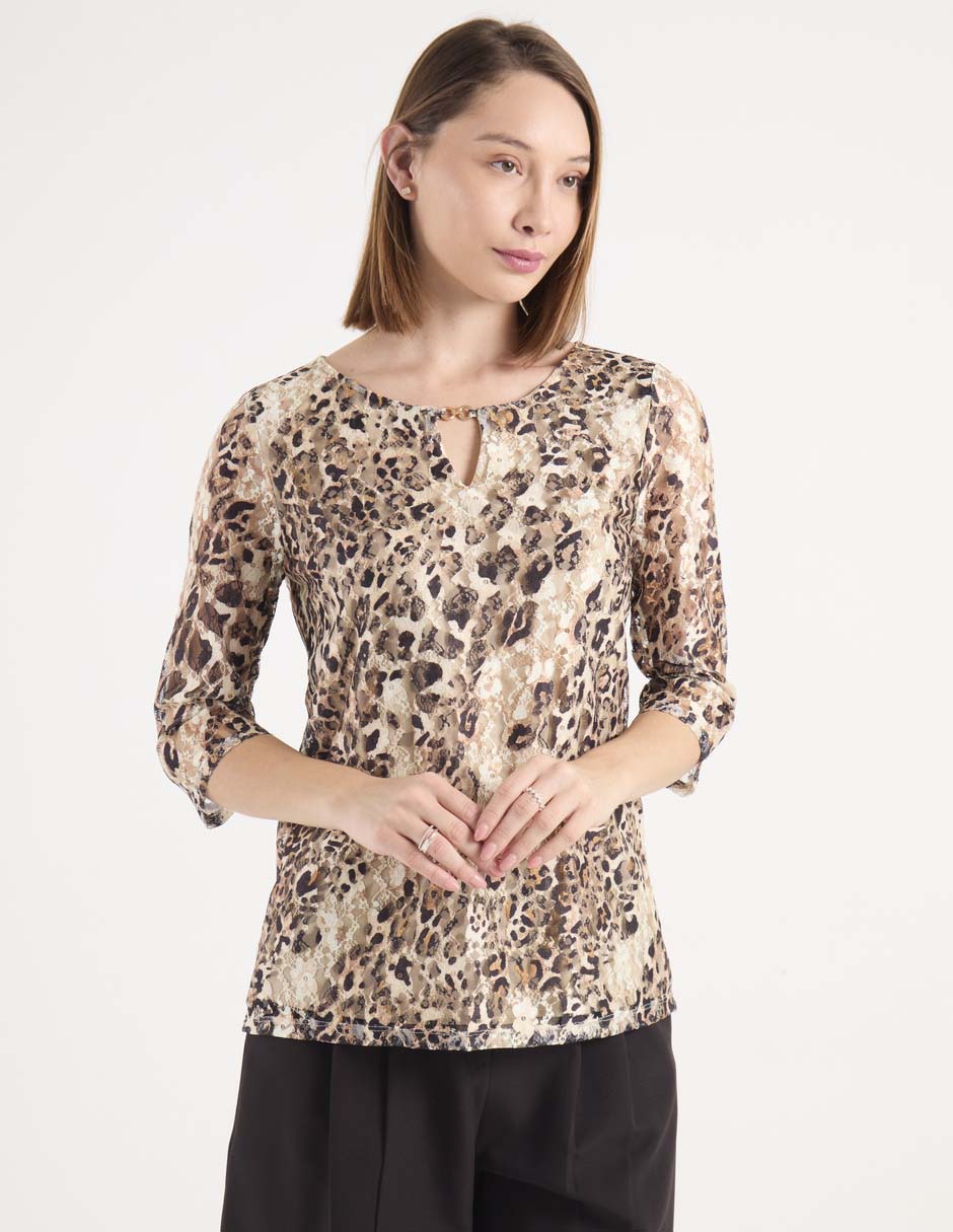 Playera manga 3/4 cuello redondo para mujer