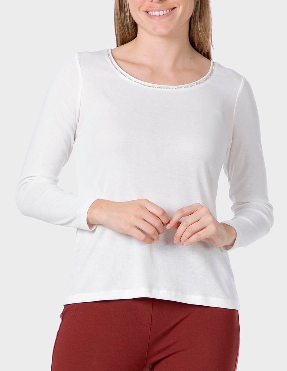 Playera manga larga cuello redondo para mujer