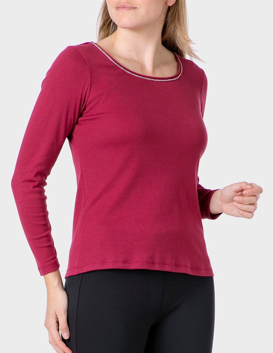 Playera manga larga cuello redondo para mujer
