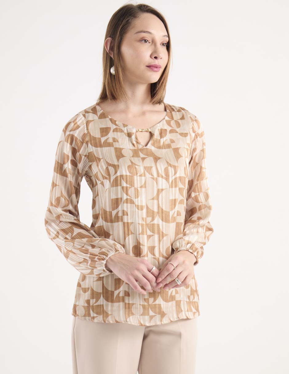 Playera manga larga cuello redondo para mujer