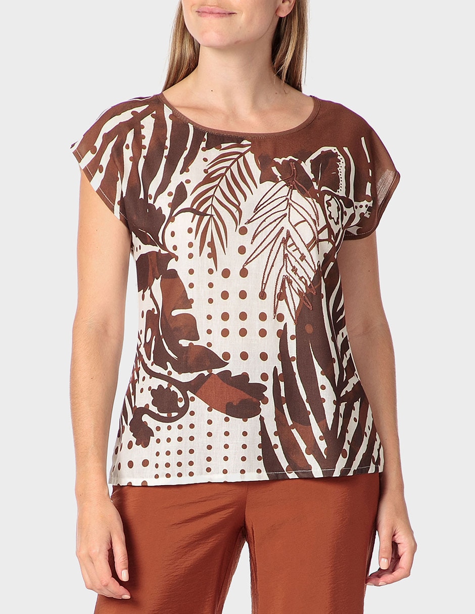 Playera manga corta cuello redondo para mujer