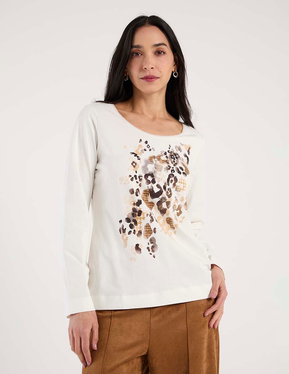 Playera manga larga cuello redondo para mujer