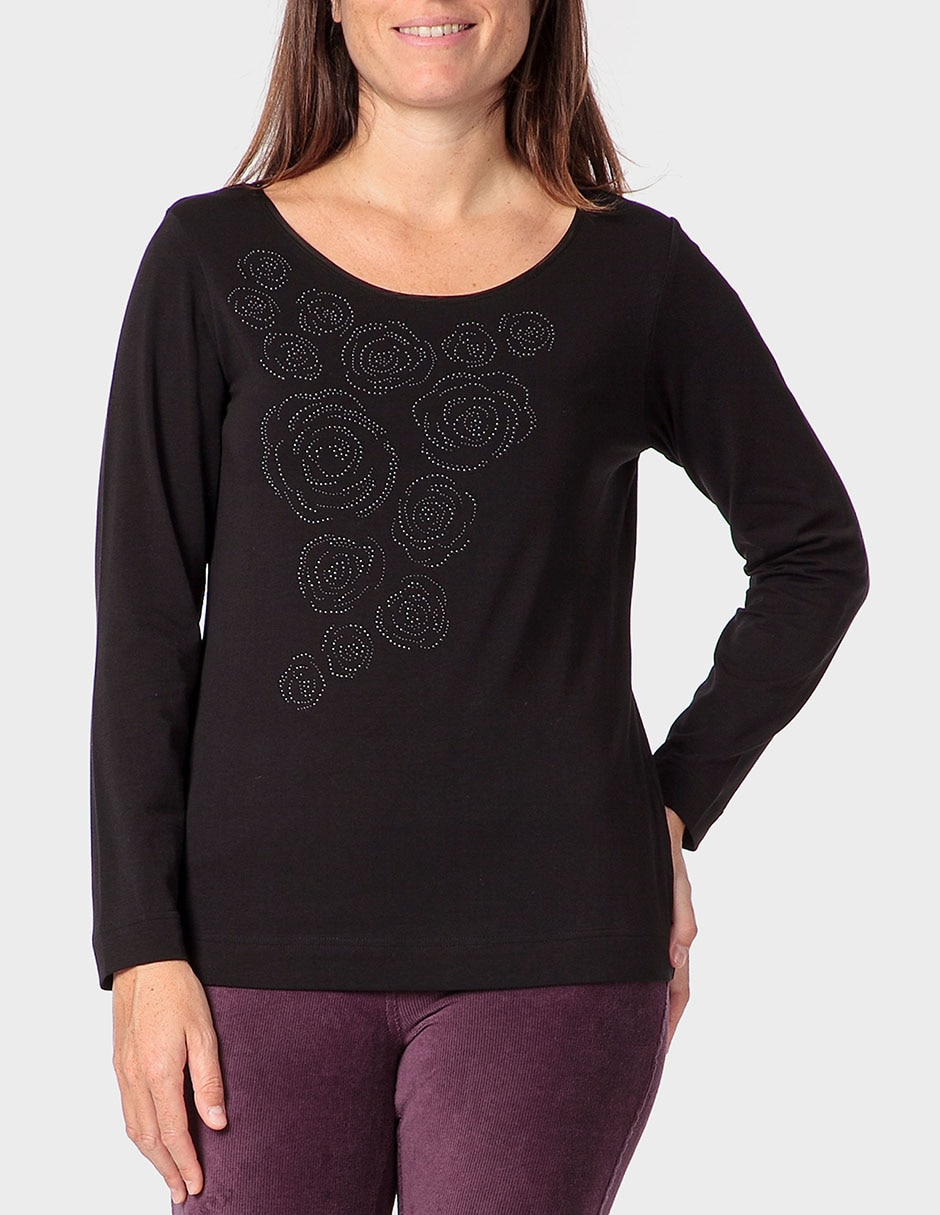 Playera manga larga cuello redondo para mujer