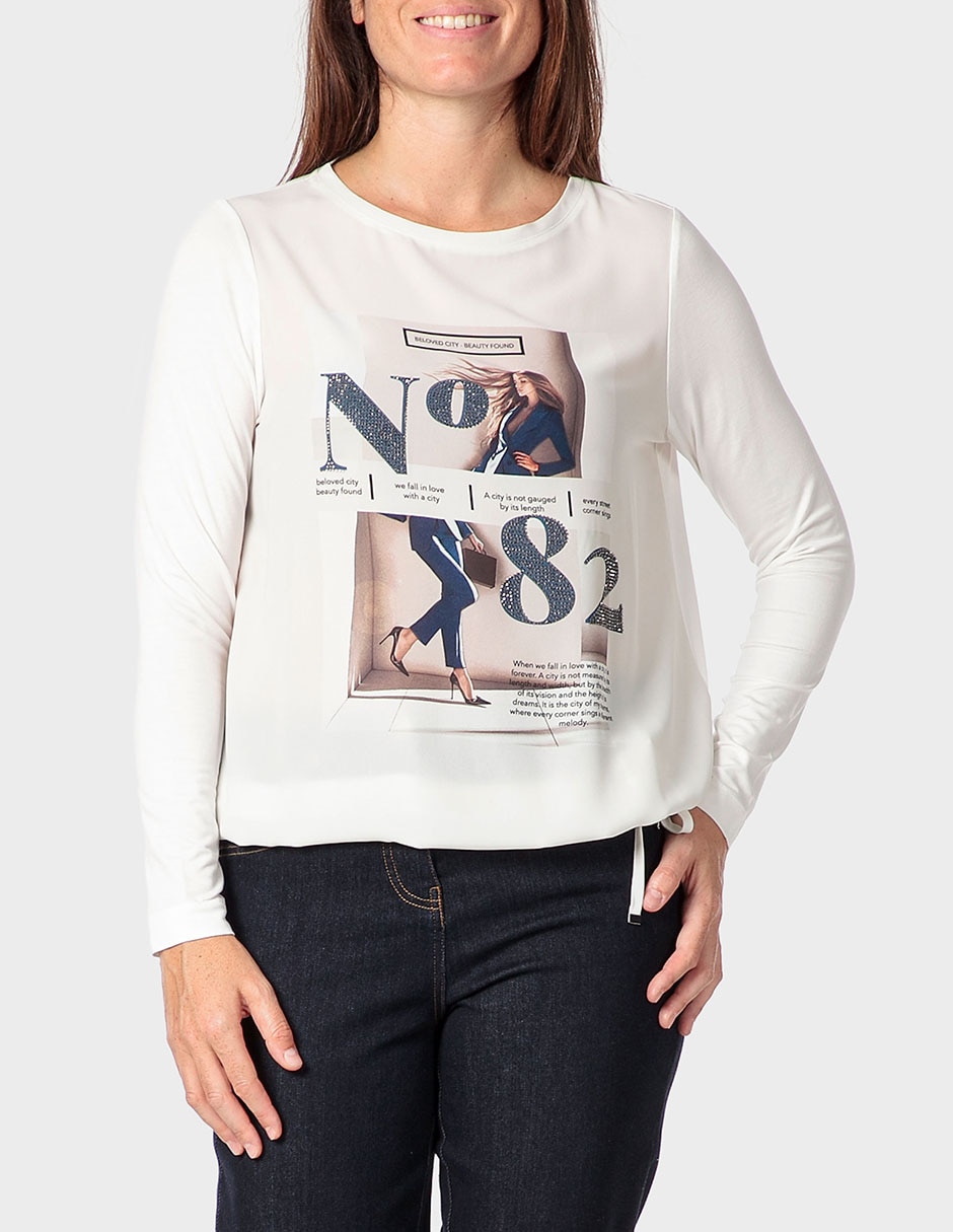 Playera manga larga cuello redondo para mujer