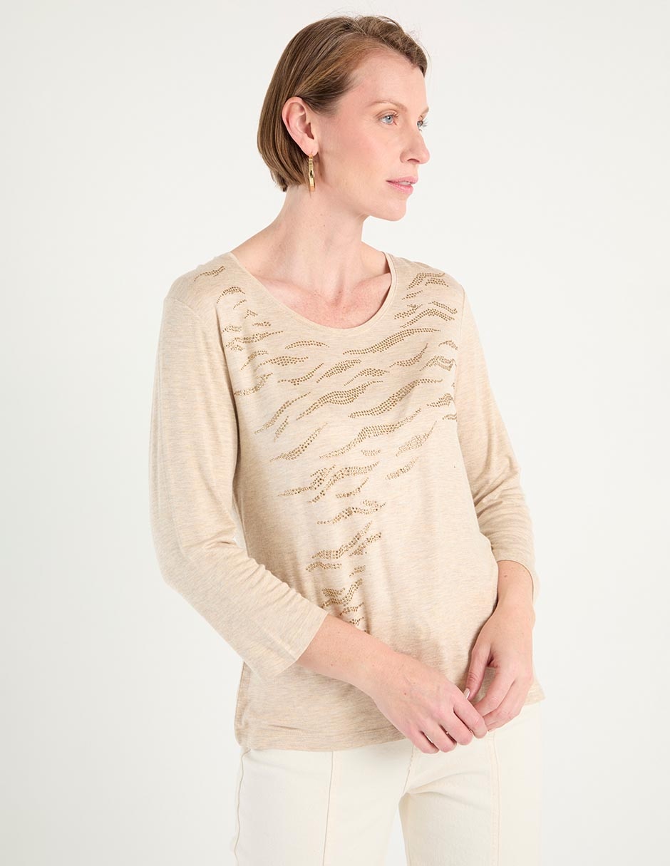 Playera manga 3/4 cuello redondo para mujer