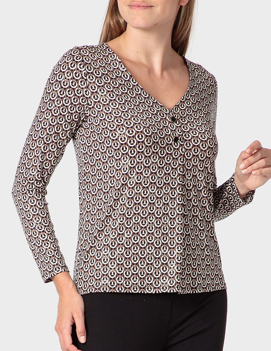 Playera manga larga cuello v para mujer