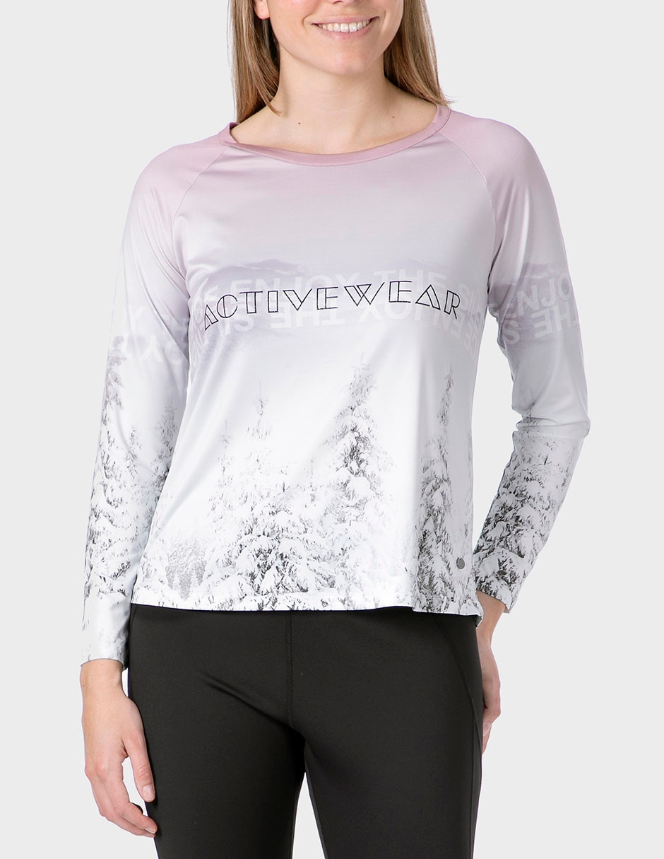 Playera manga larga cuello redondo para mujer
