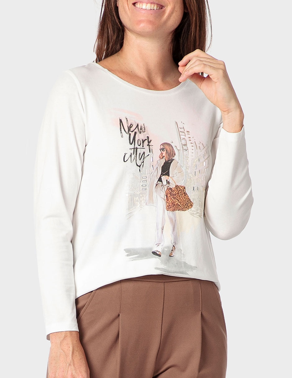 Playera manga larga cuello redondo para mujer