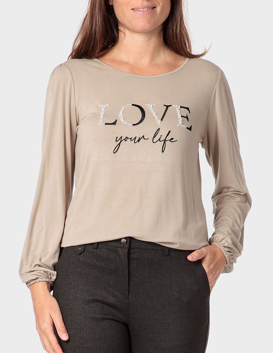 Playera manga larga cuello redondo para mujer