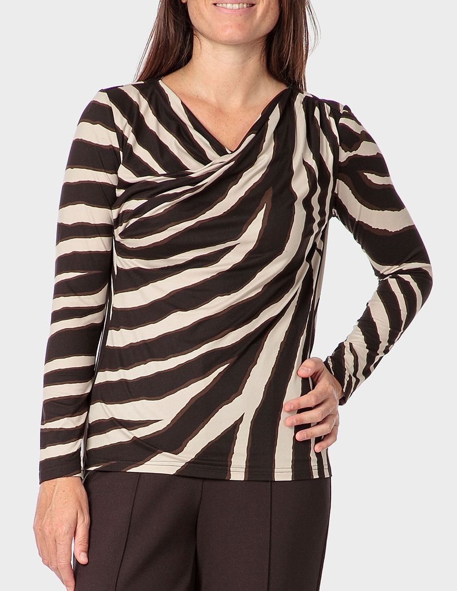 Playera manga larga cuello V para mujer