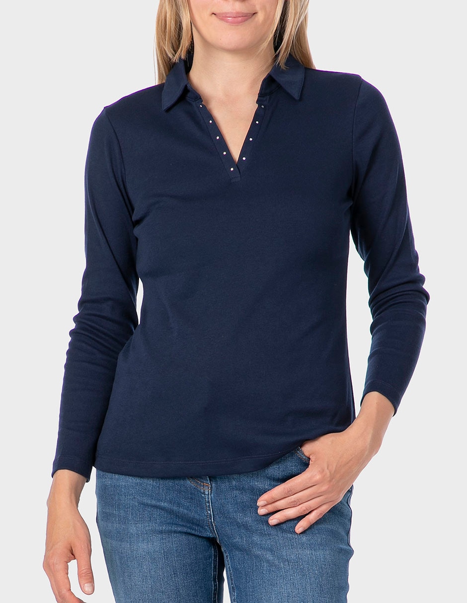 Playera manga larga cuello v para mujer